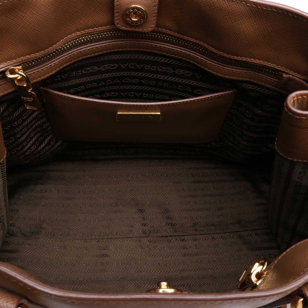 Prada Saﬃano Two Color Brown Satchel