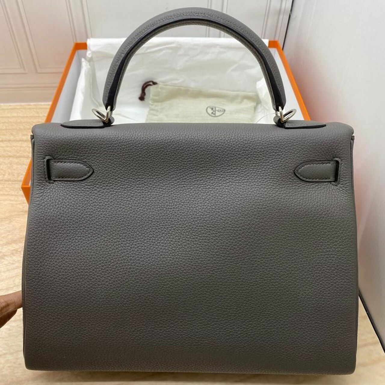 Hermes Kelly 32 Etain Togo PHW #A Satchel