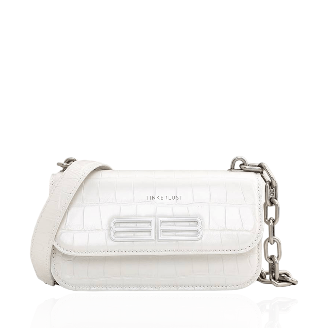 Balenciaga Gossip XS Chain in All White Croco-Embossed SHW Sling Bag