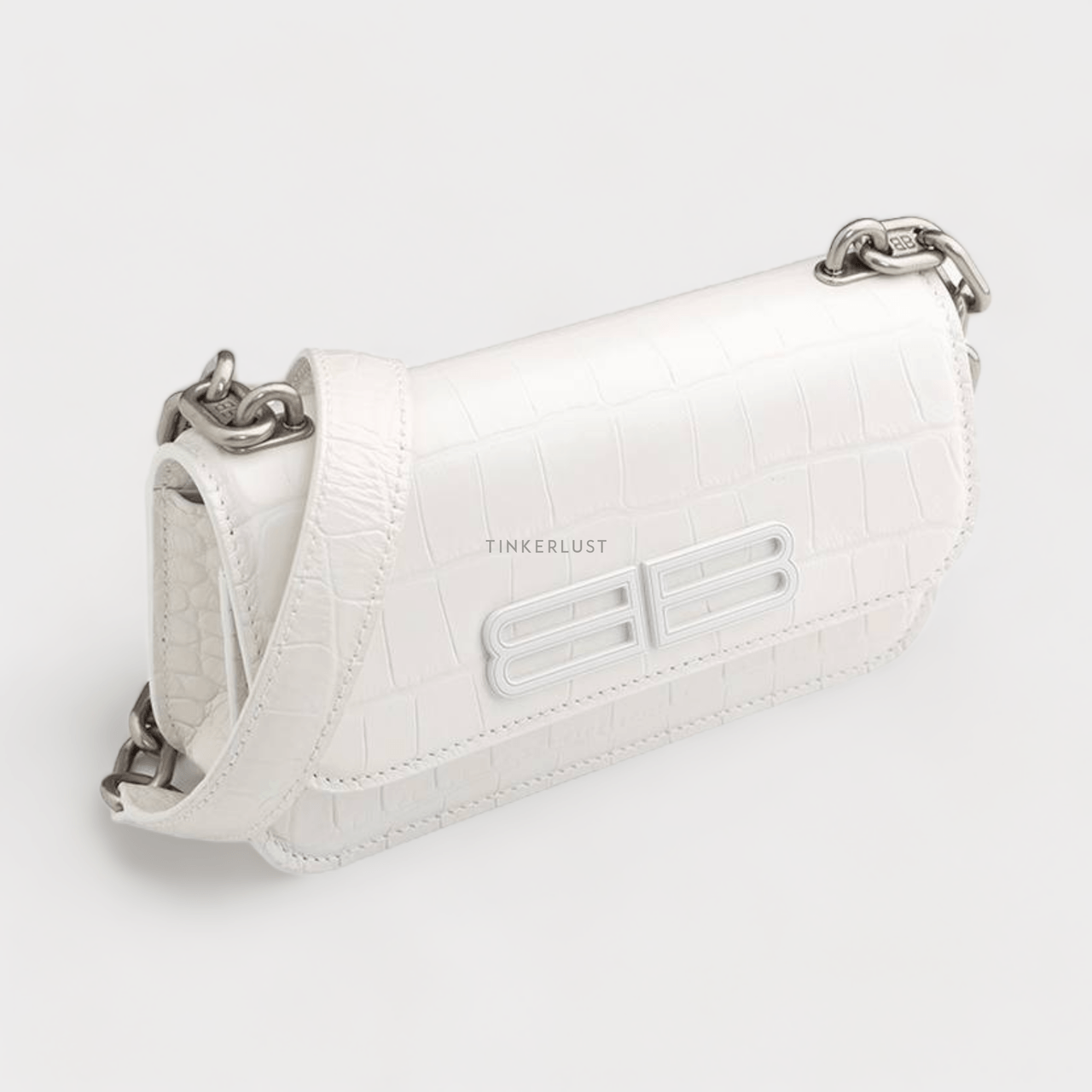 Balenciaga Gossip XS Chain in All White Croco-Embossed SHW Sling Bag