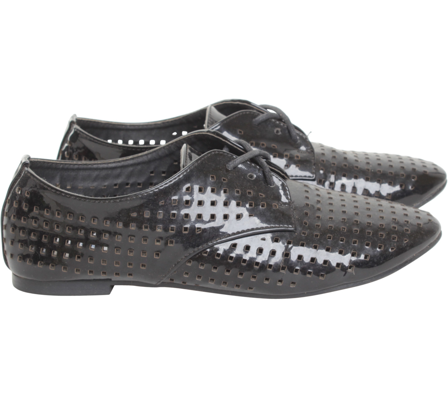 Zalora Black Pattent Leather Perforated Shoes