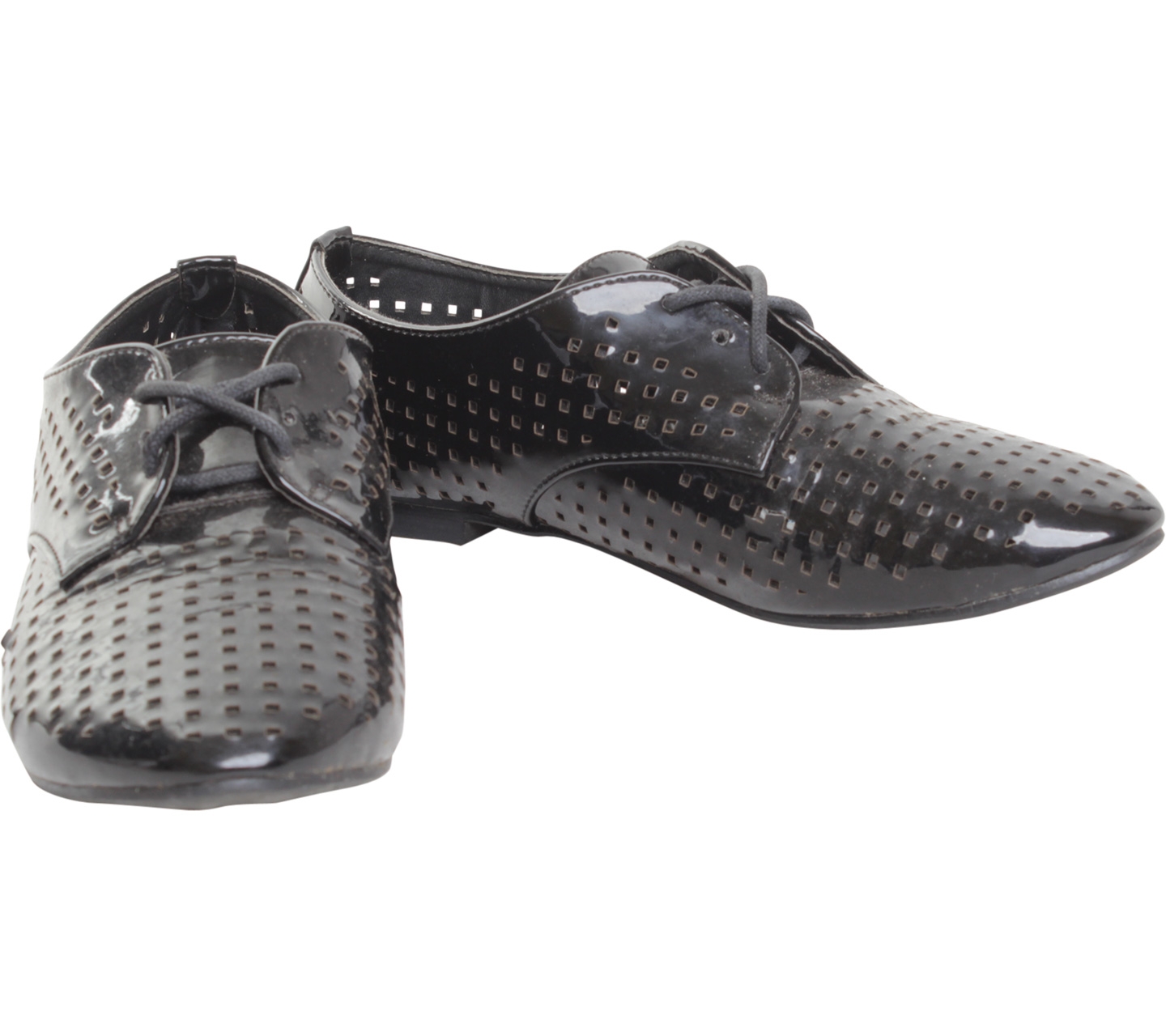 Zalora Black Pattent Leather Perforated Shoes