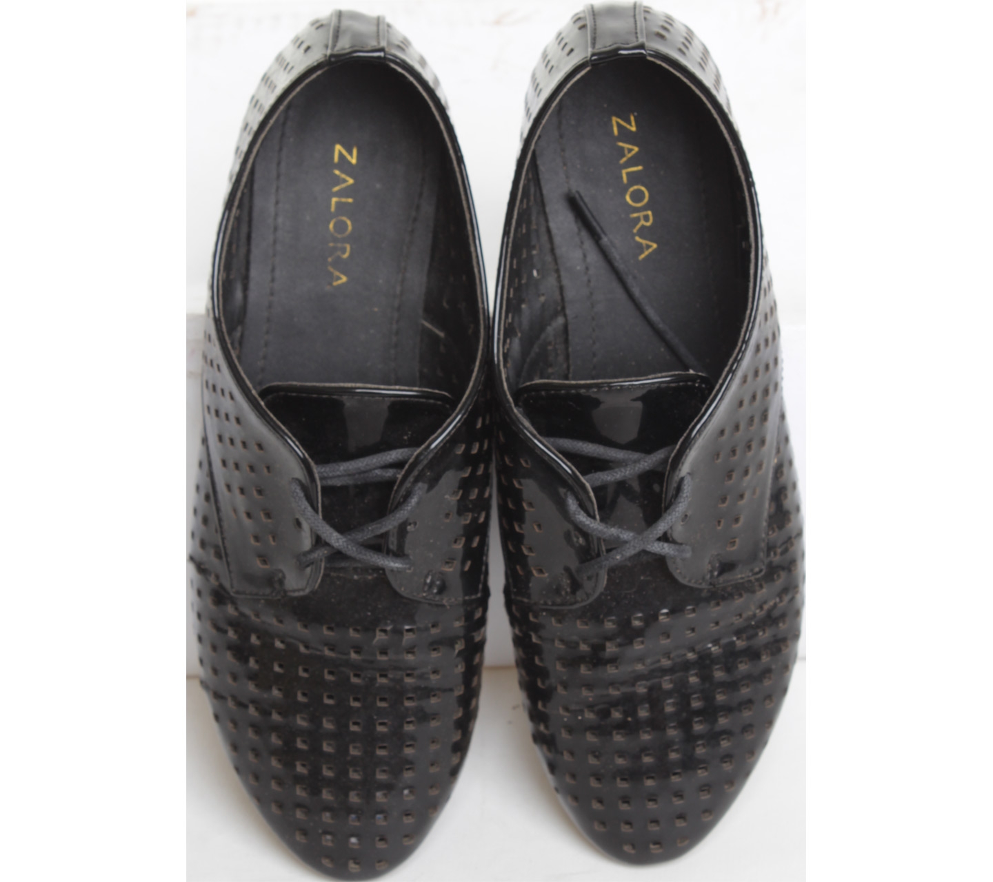 Zalora Black Pattent Leather Perforated Shoes