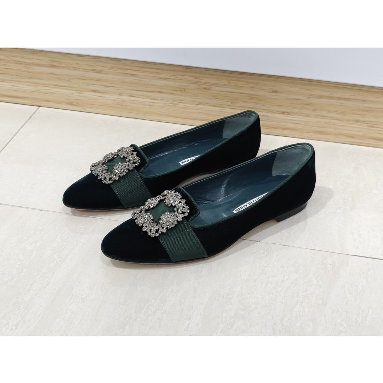 Manolo Blahnik Dark Green Flats