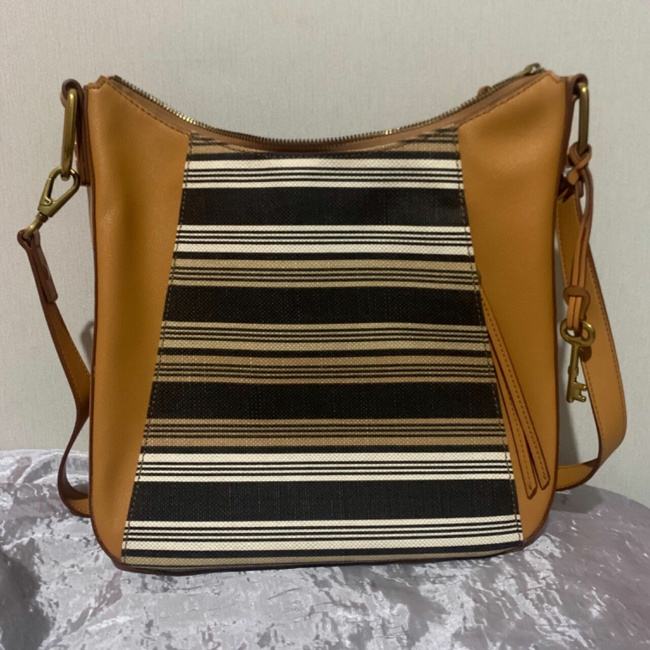 Fossil Brown Stripes Shoulder Bag