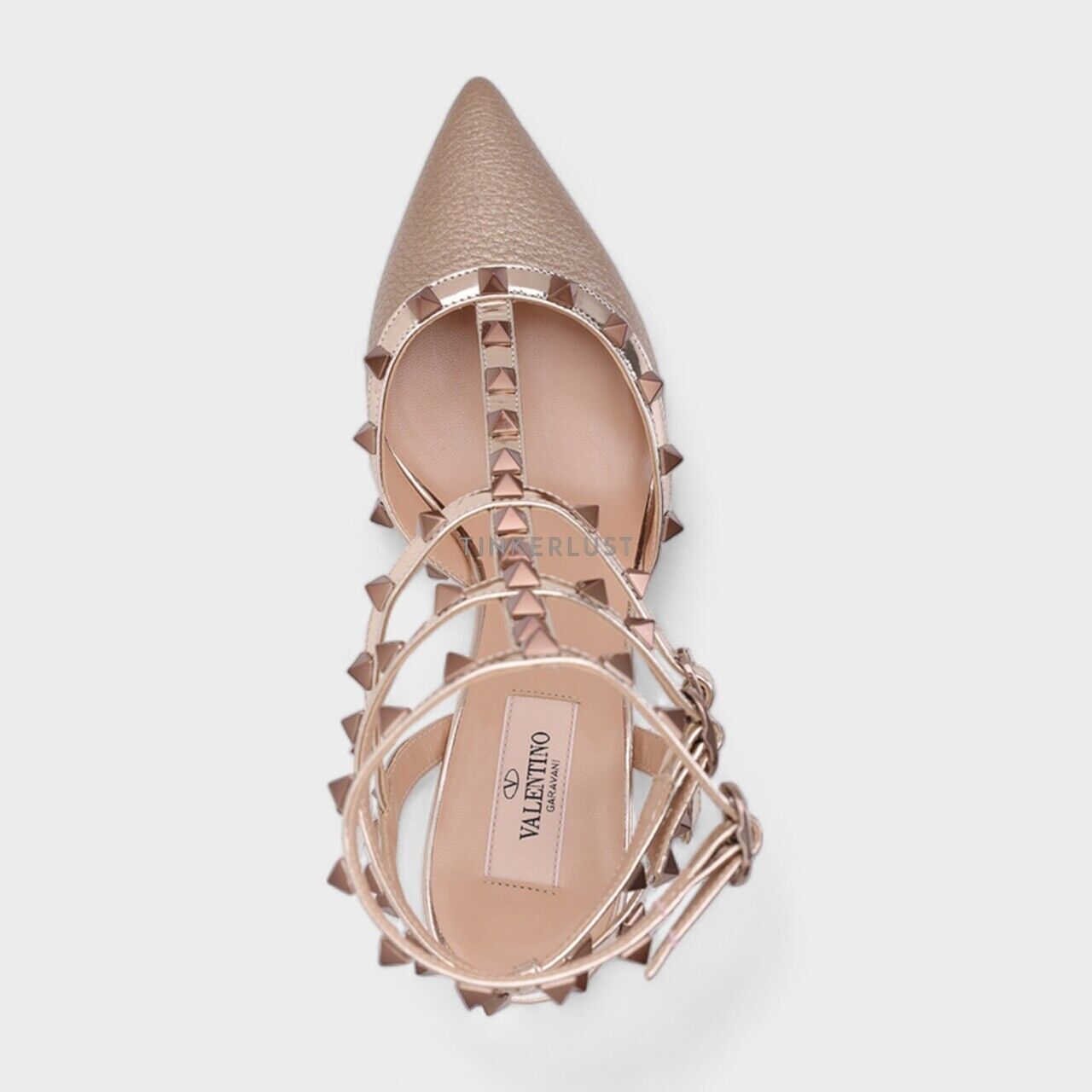 Valentino Rockstud Kitten 6.5cm in Light Gold Grained Leather Heels