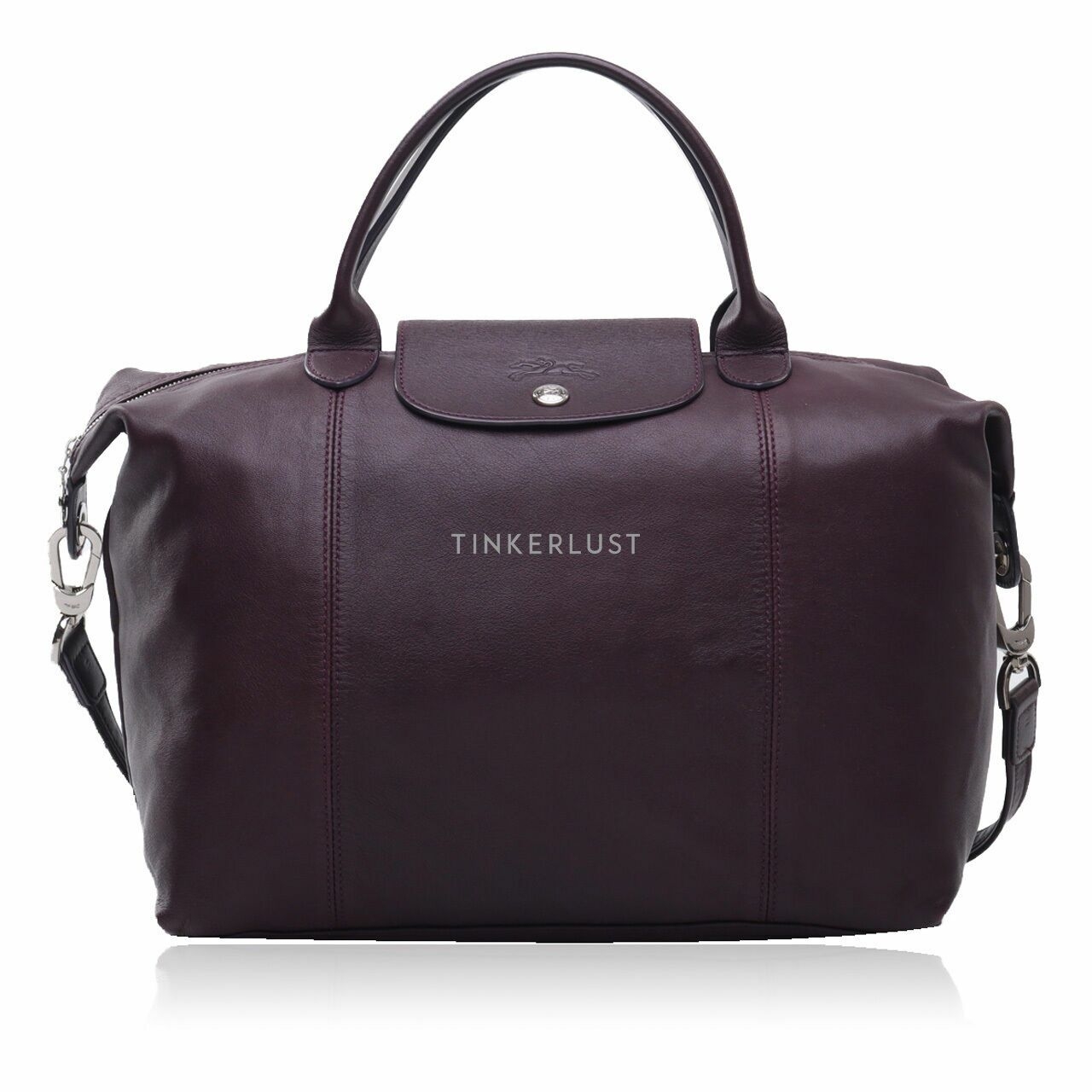 Longchamp  Leather Le Pliage Small Dark Purple Satchel Bag