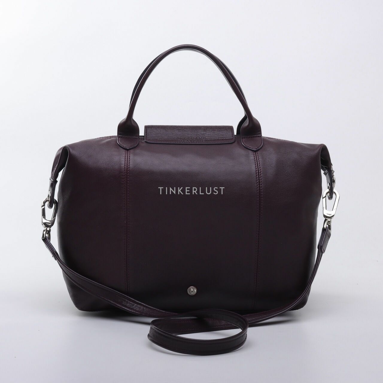 Longchamp  Leather Le Pliage Small Dark Purple Satchel Bag