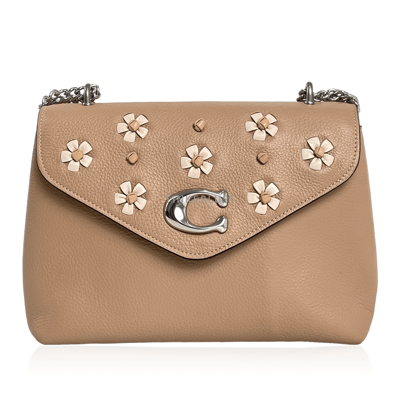 Coach Tammie Shoulder Bag With Floral Whipstitch Taupe Multi