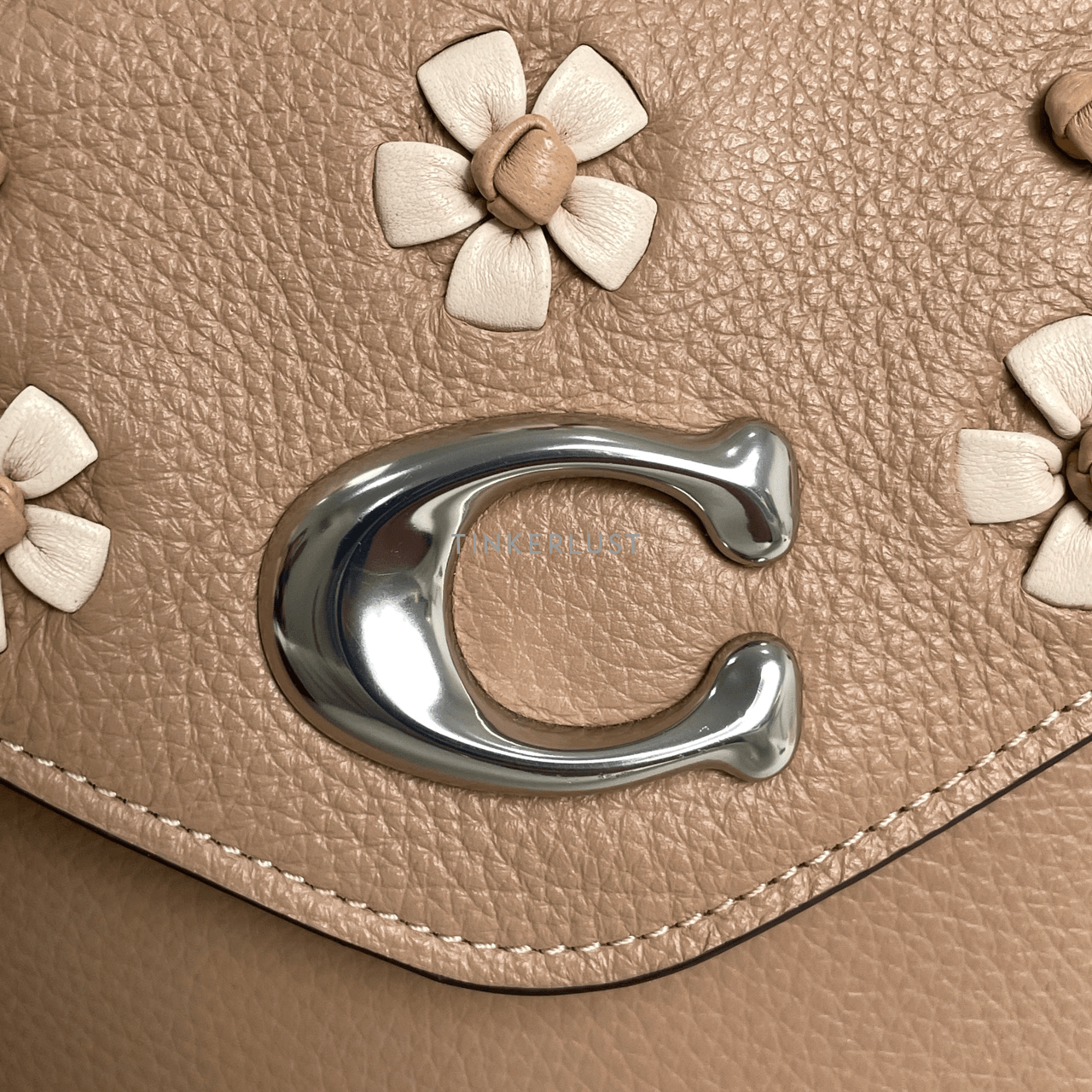 Coach Tammie Shoulder Bag With Floral Whipstitch Taupe Multi