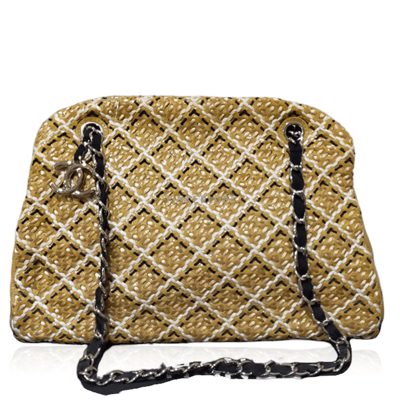 Chanel Mademoiselle Beige Woven Patent Leather Sticth Bowling #14