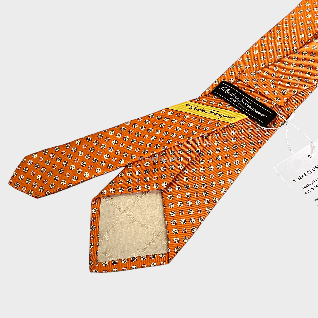 Salvatore Ferragamo Gancini Orange Silk Neck Tie