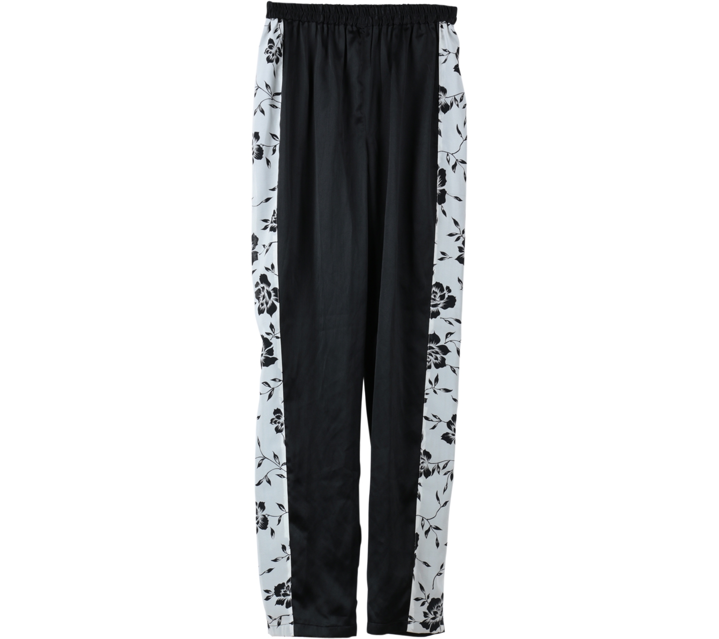 Black And Off White Floral Combi Pants