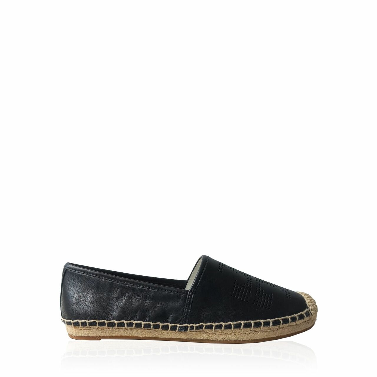 Tory Burch Perforated Logo Flats Espadrille Nappa Leather Perfect Black