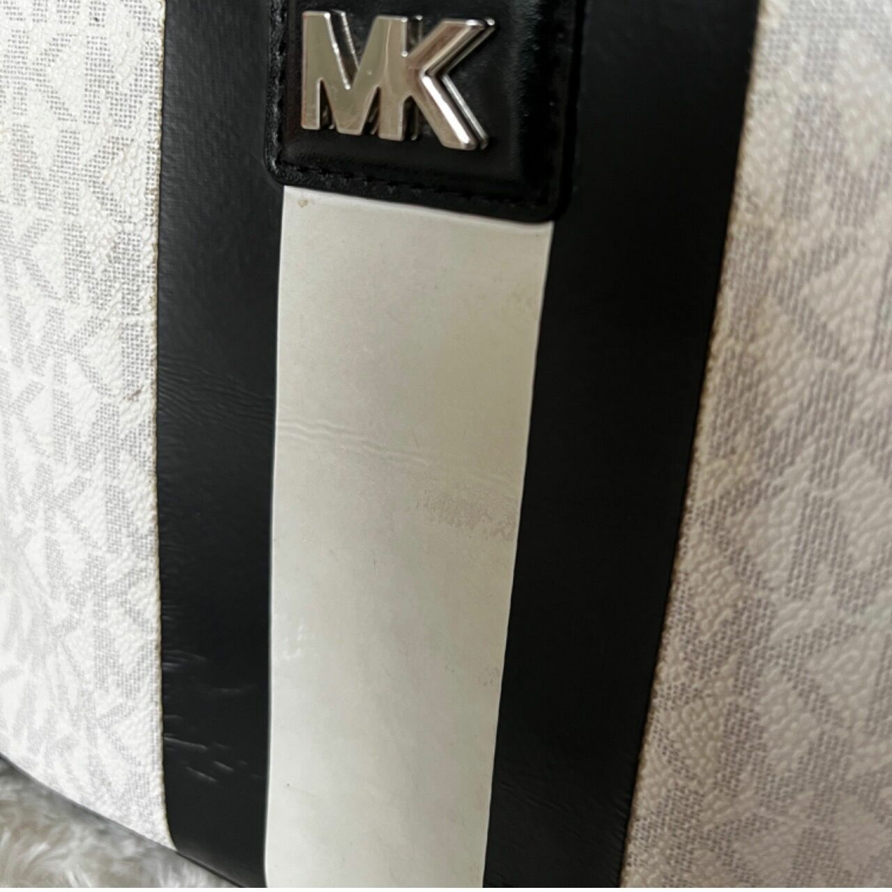 Michael Kors Black & White Large Logo Stripe Dome Crossbody Bag