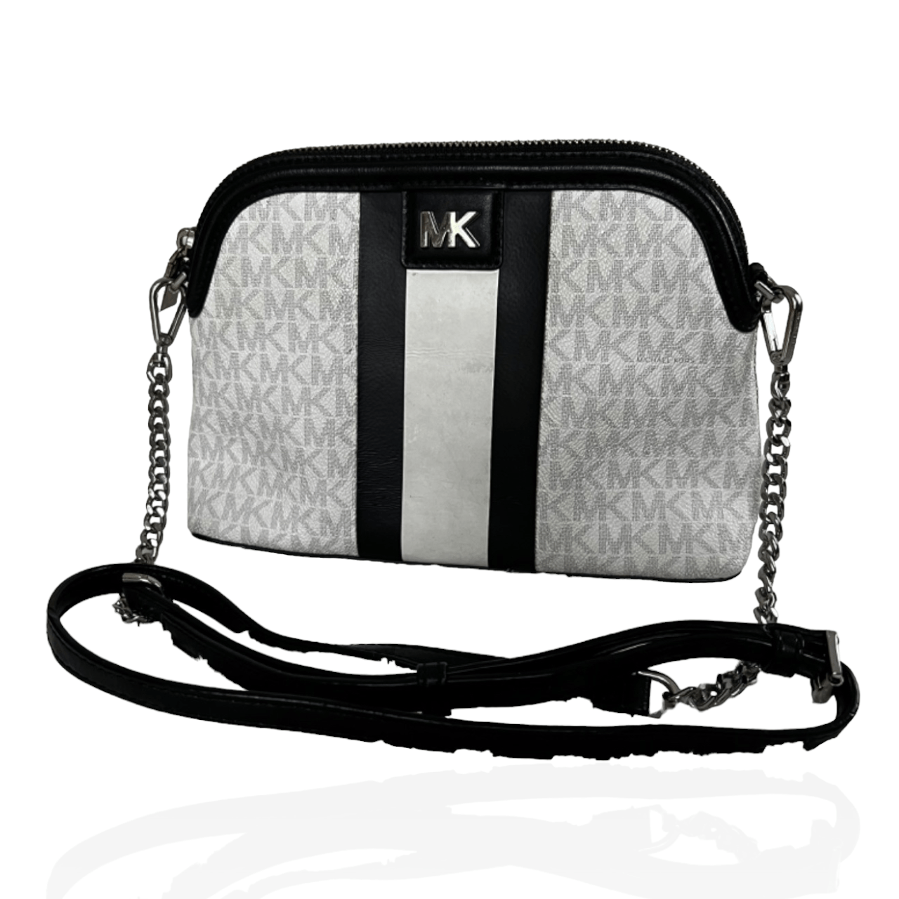 Michael Kors Black & White Large Logo Stripe Dome Crossbody Bag