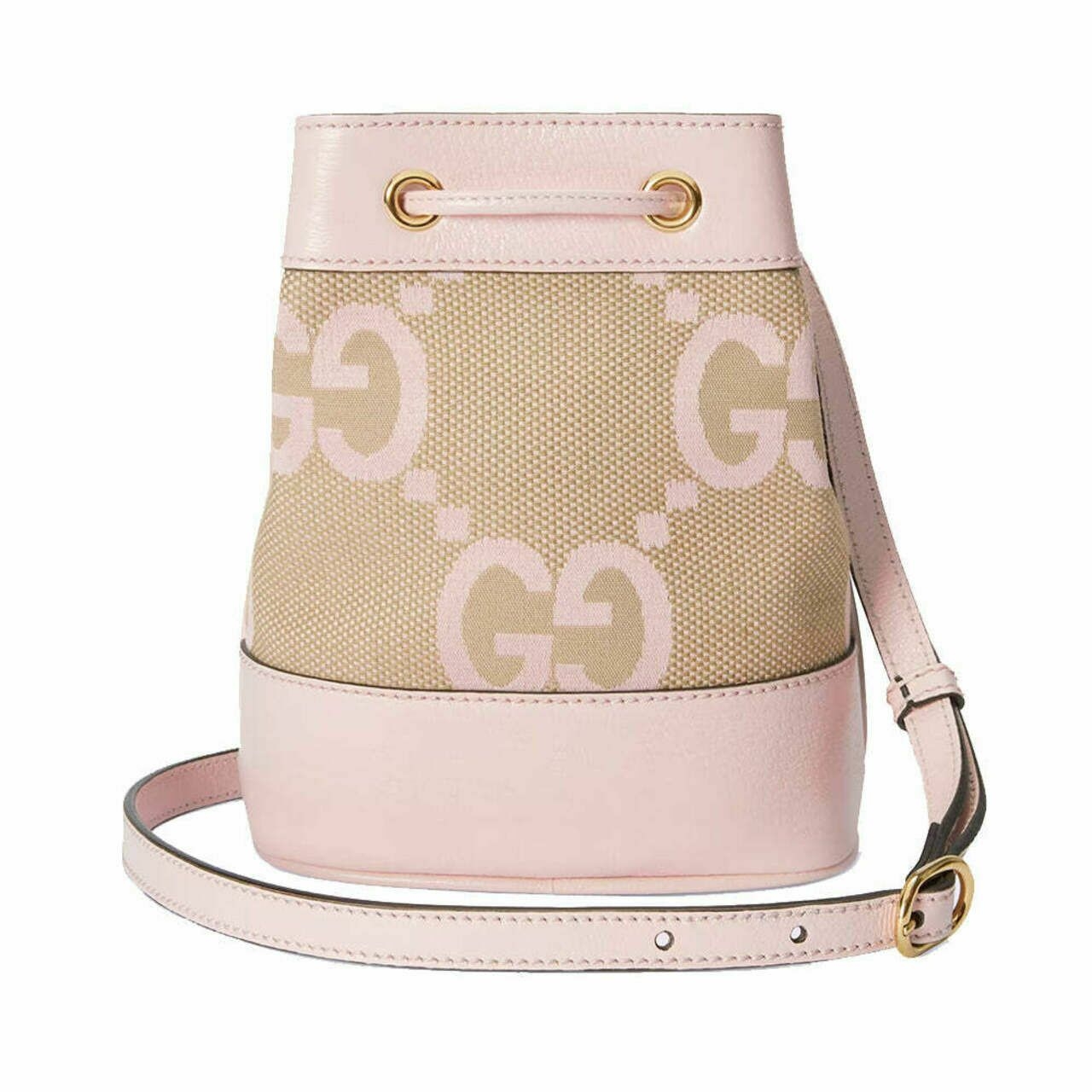 Gucci Ophidia Jumbo GG Mini Canvas and Leather Bucket Bag Pink/Camel