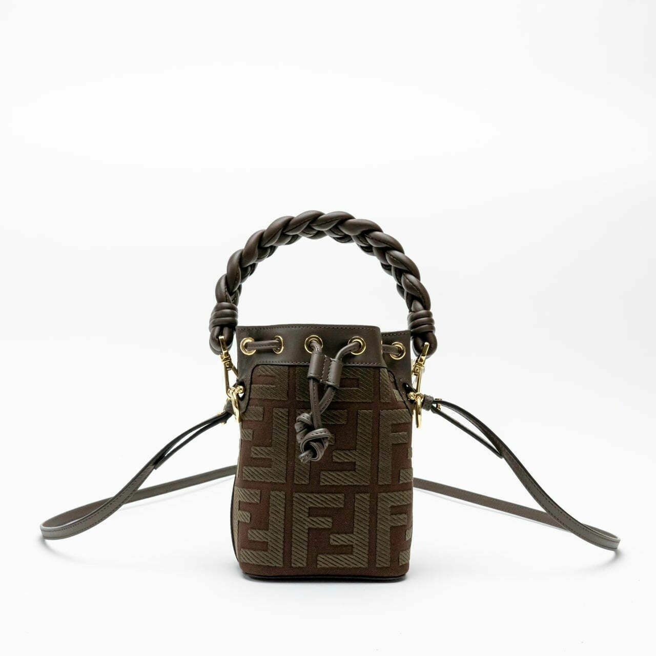 Fendi Mini Mon Tresor FF Canvas Bucket Bag Brown