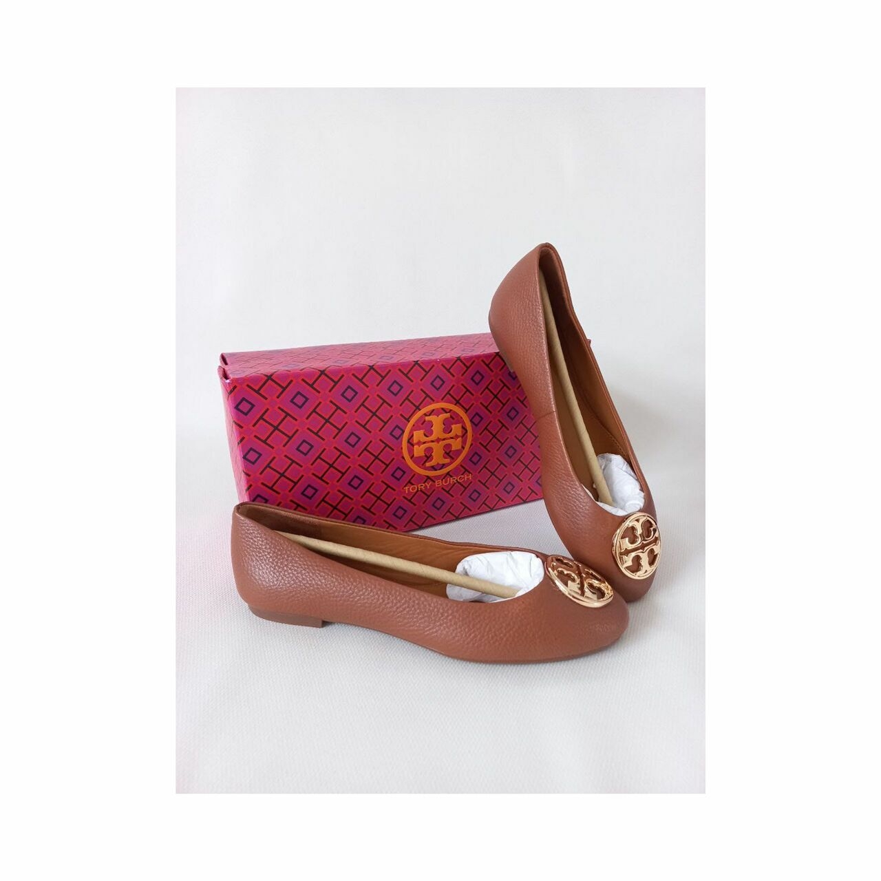 Tory Burch Chelsea Ballet Flat Tumbled Leather Royal Tan Gold