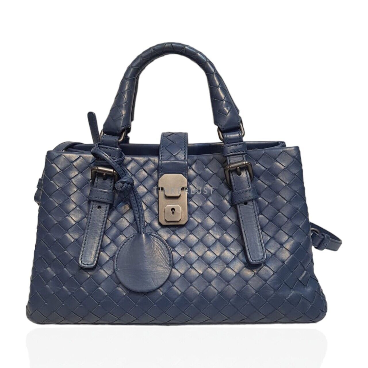 Bottega Veneta Roma Mini Navy Intrecciato Satchel