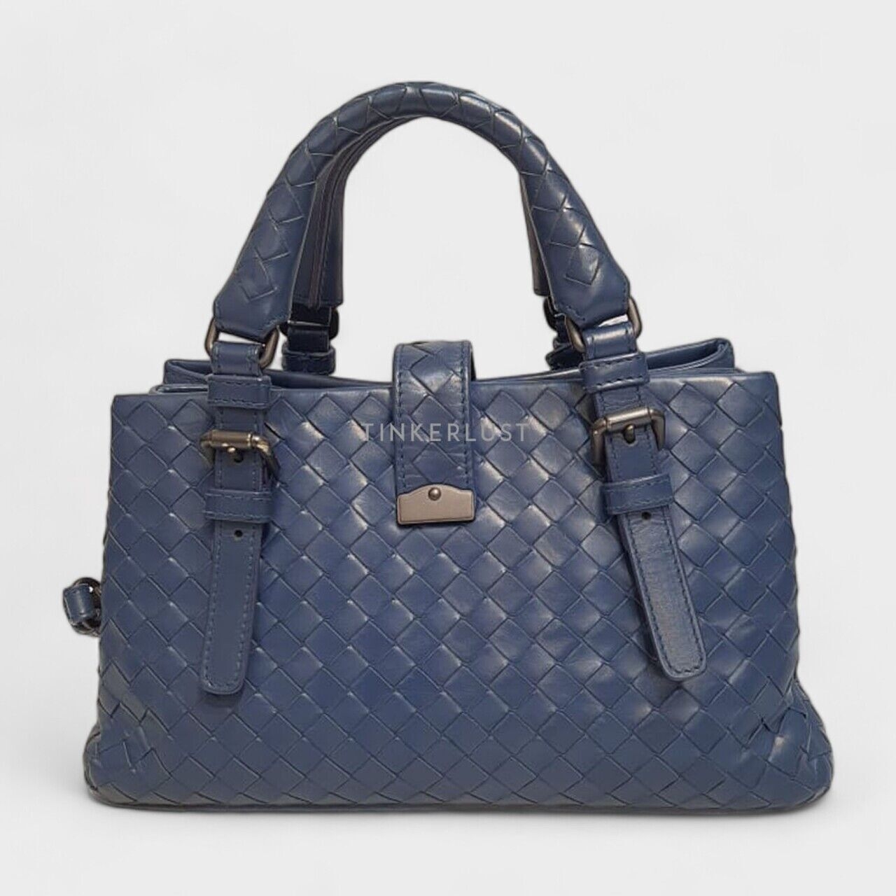 Bottega Veneta Roma Mini Navy Intrecciato Satchel