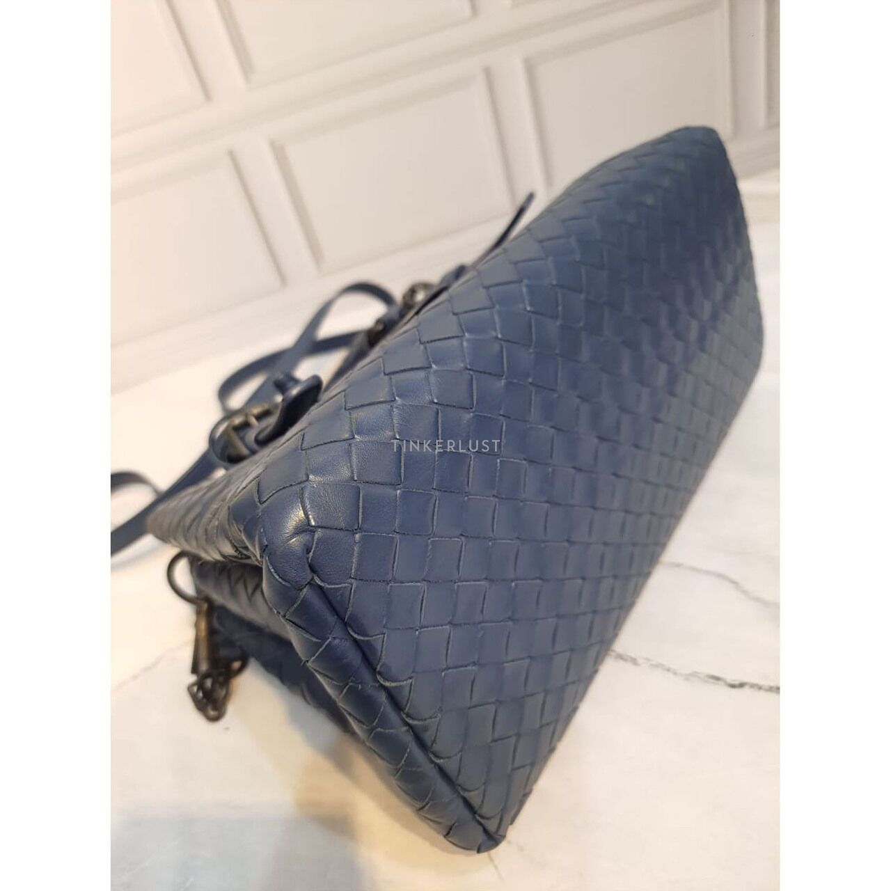 Bottega Veneta Roma Mini Navy Intrecciato Satchel