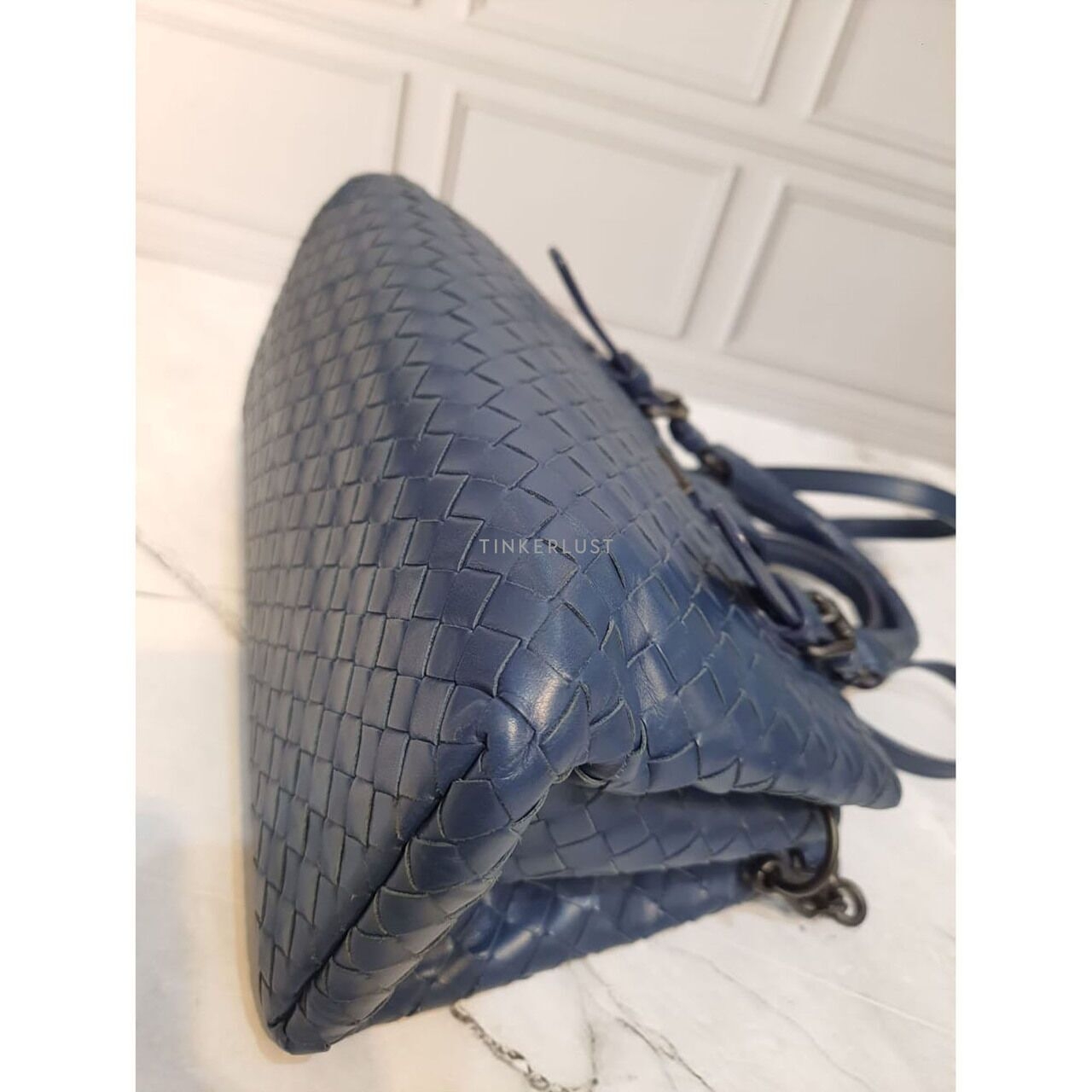 Bottega Veneta Roma Mini Navy Intrecciato Satchel