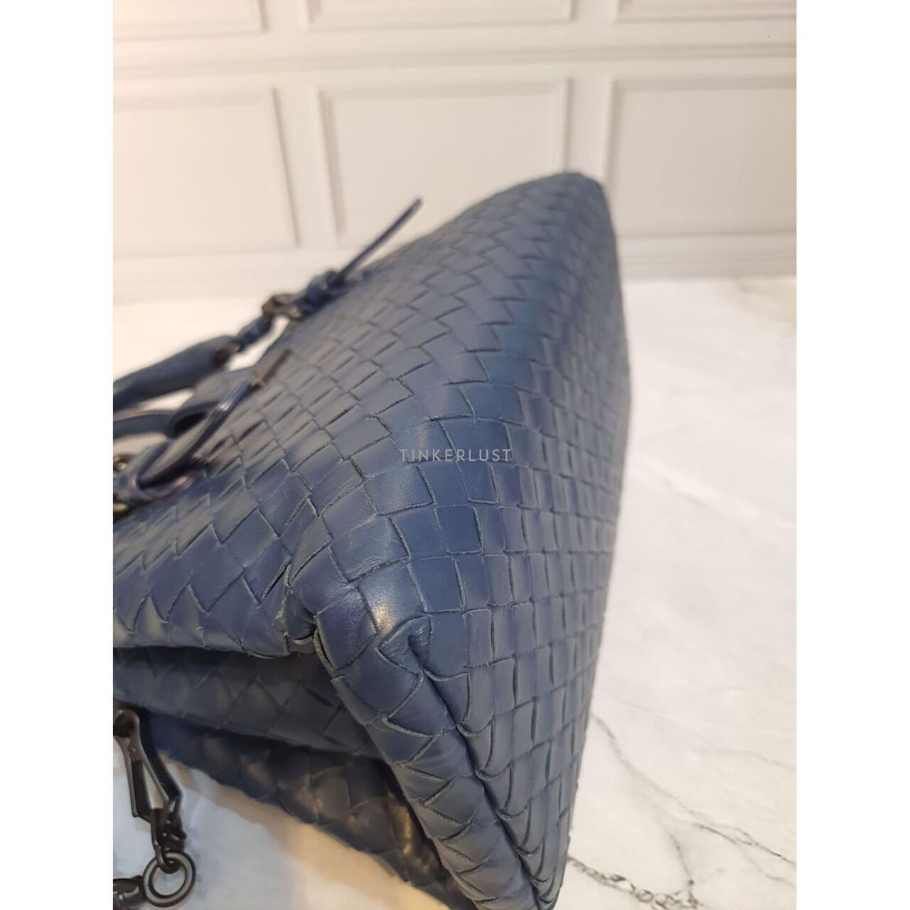 Bottega Veneta Roma Mini Navy Intrecciato Satchel