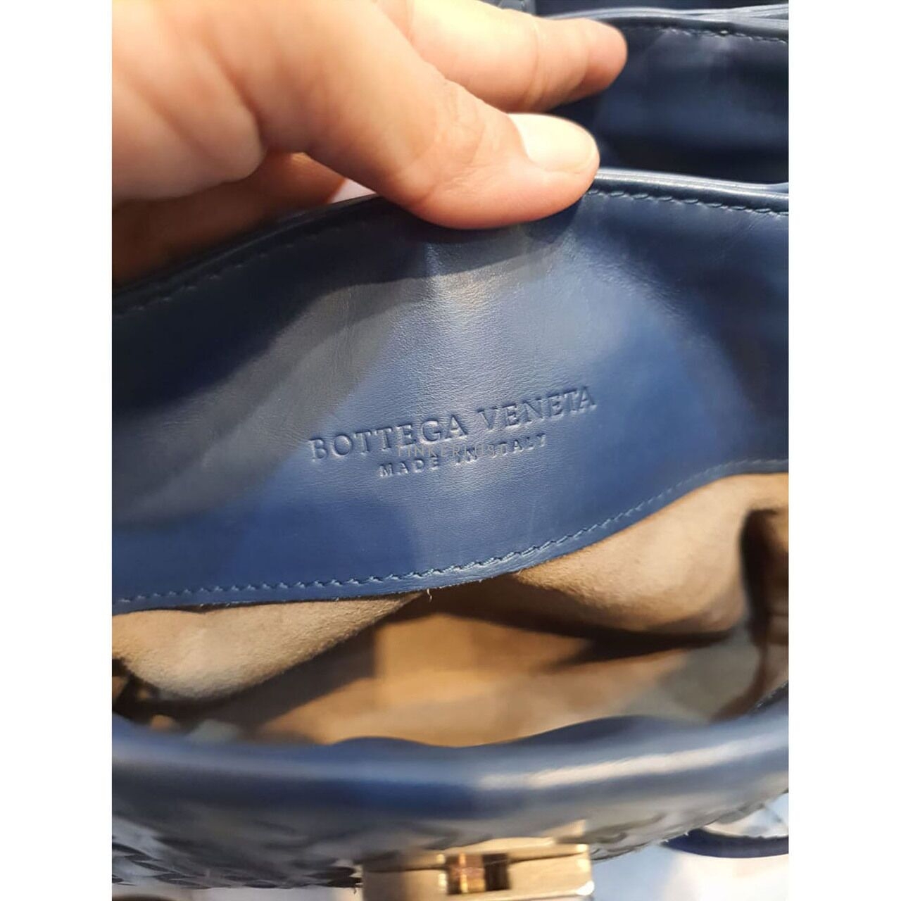 Bottega Veneta Roma Mini Navy Intrecciato Satchel