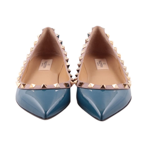 Valentino Blue Rockstud Pebbled Flats