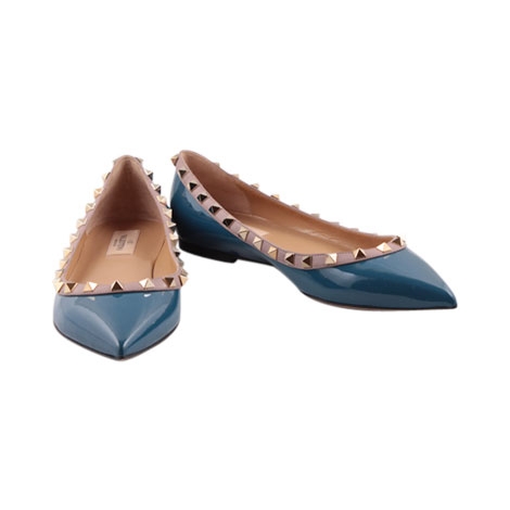 Valentino Blue Rockstud Pebbled Flats