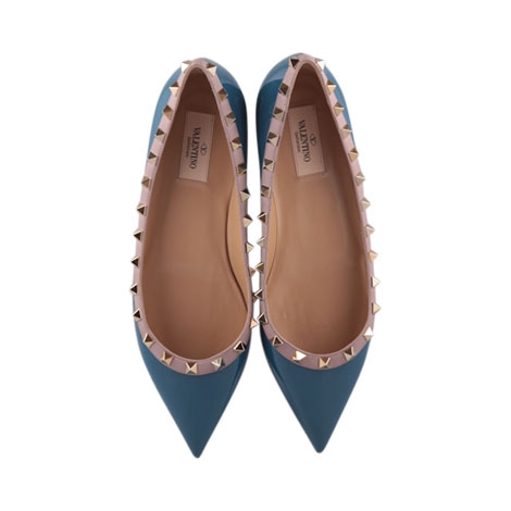 Valentino Blue Rockstud Pebbled Flats