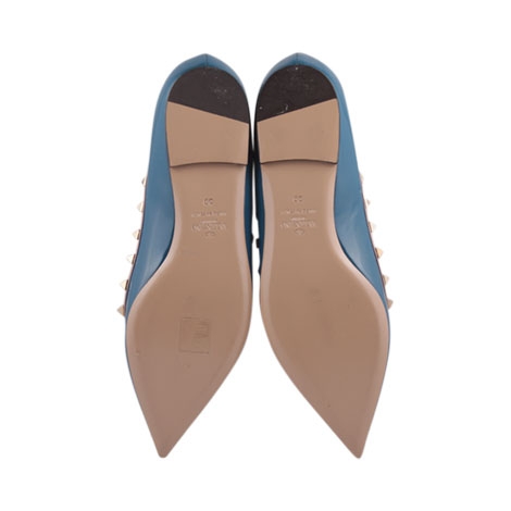 Valentino Blue Rockstud Pebbled Flats