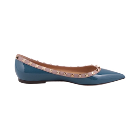 Valentino Blue Rockstud Pebbled Flats