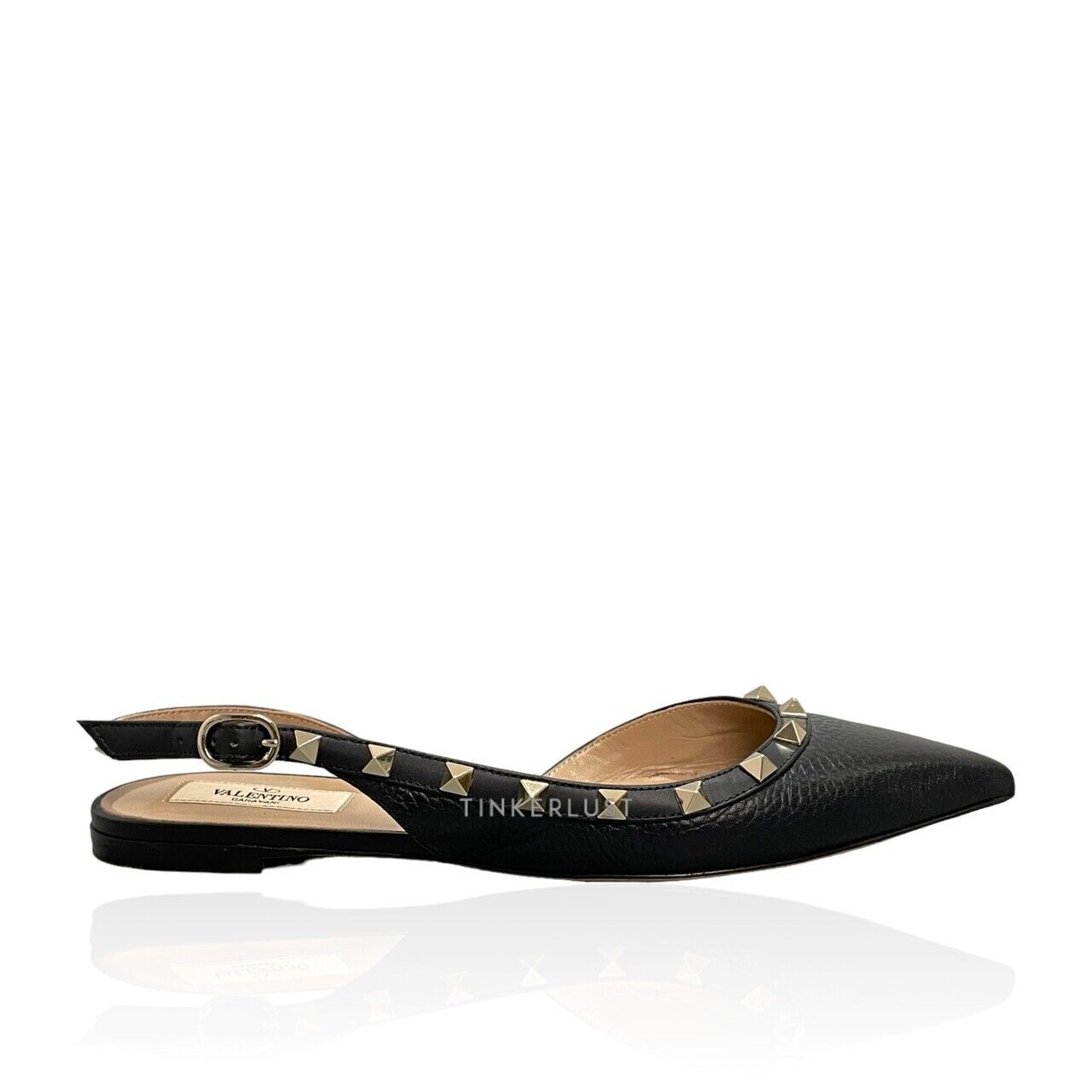 Valentino Rockstud Slingback Black Leather Flats