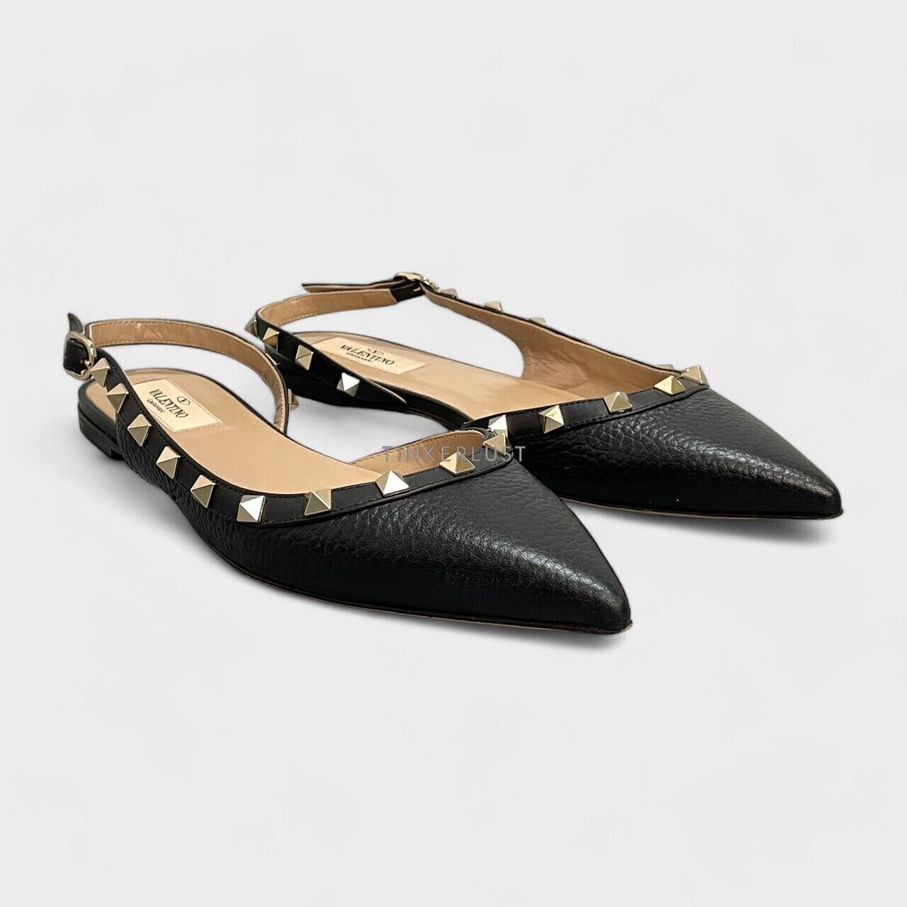 Valentino Rockstud Slingback Black Leather Flats