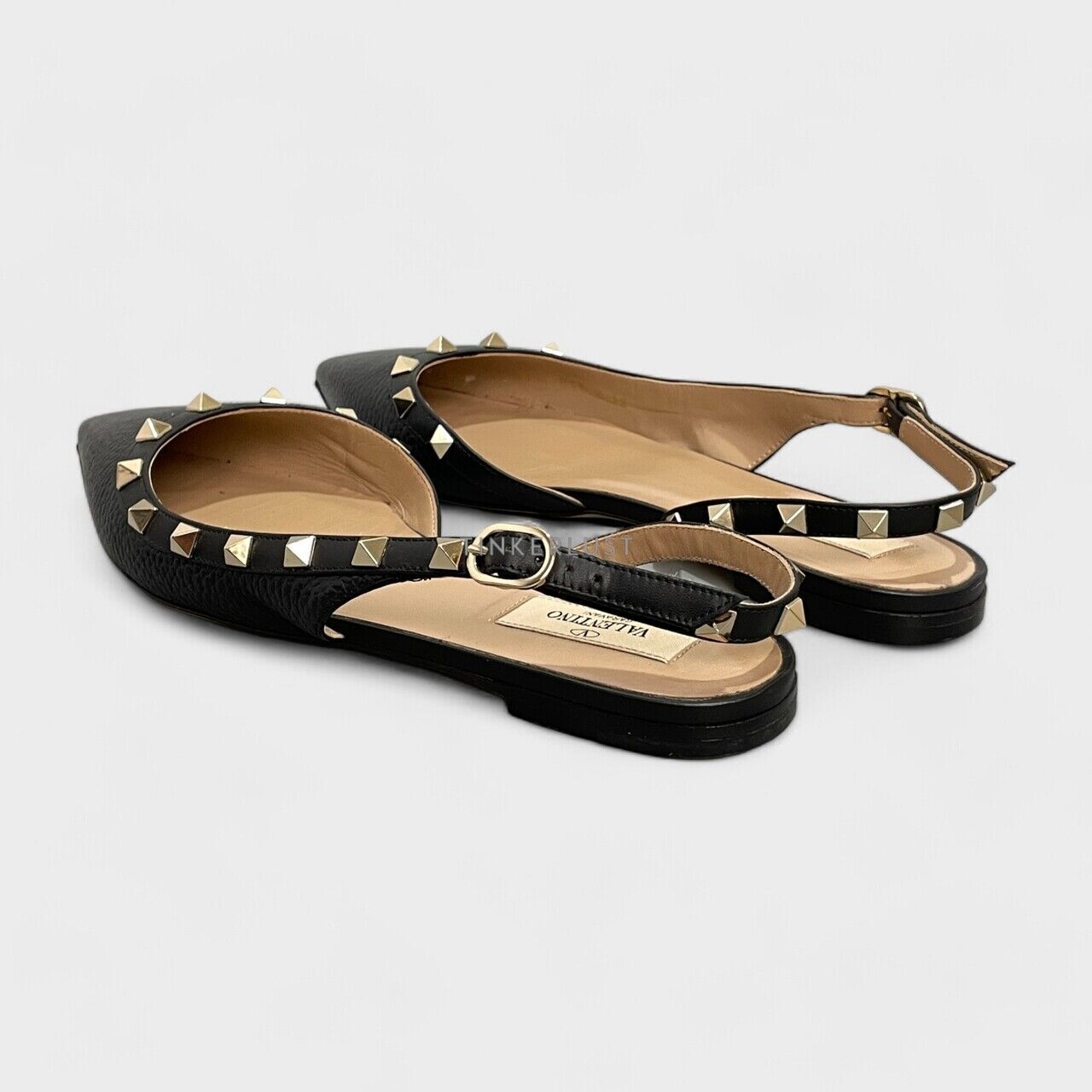 Valentino Rockstud Slingback Black Leather Flats