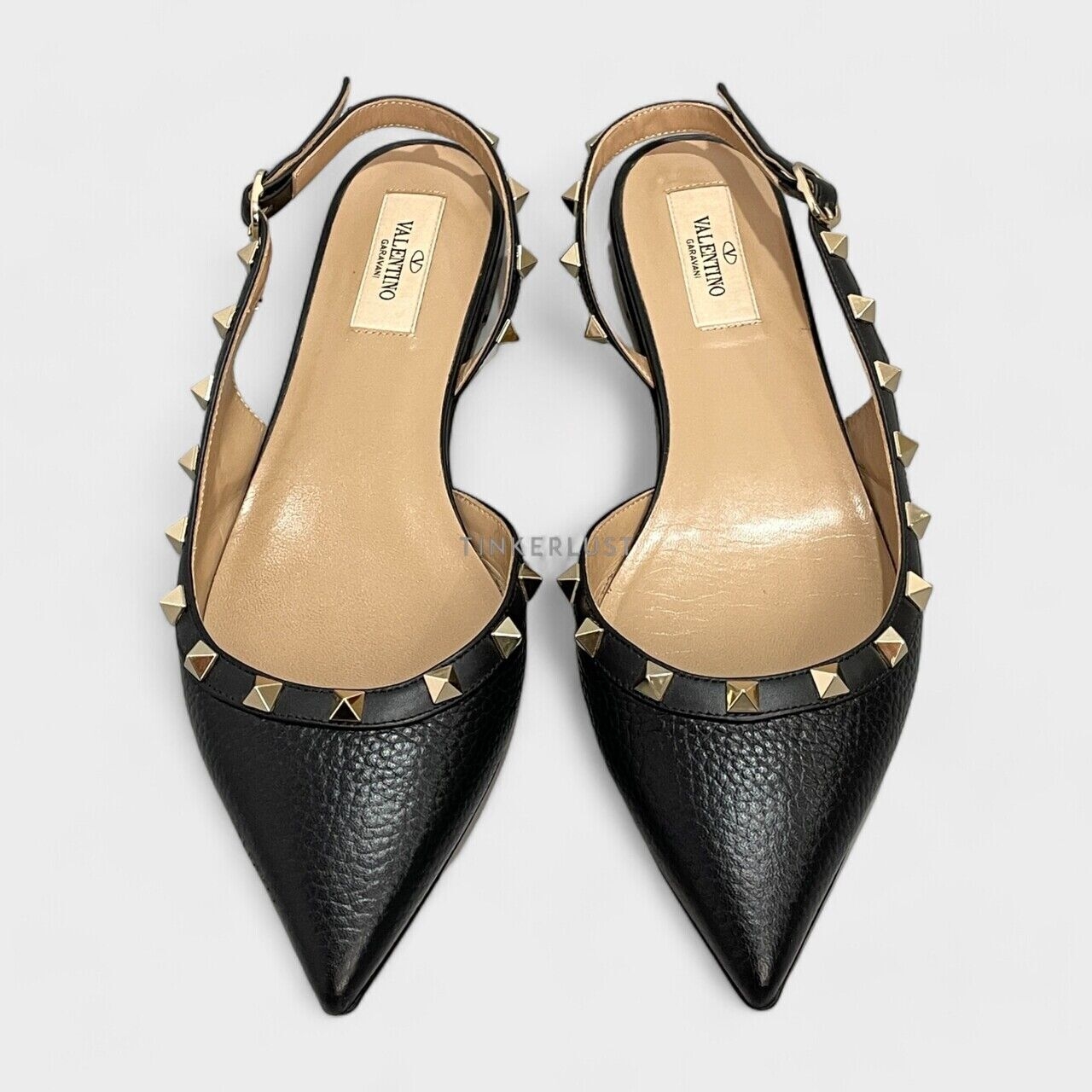 Valentino Rockstud Slingback Black Leather Flats