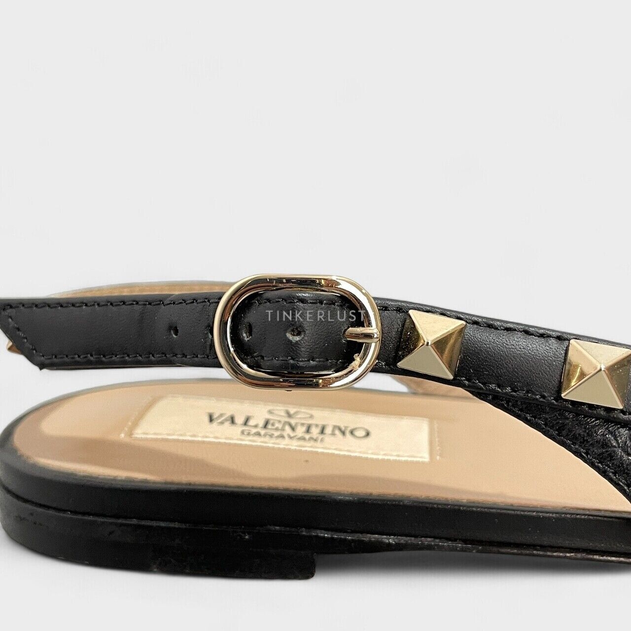 Valentino Rockstud Slingback Black Leather Flats