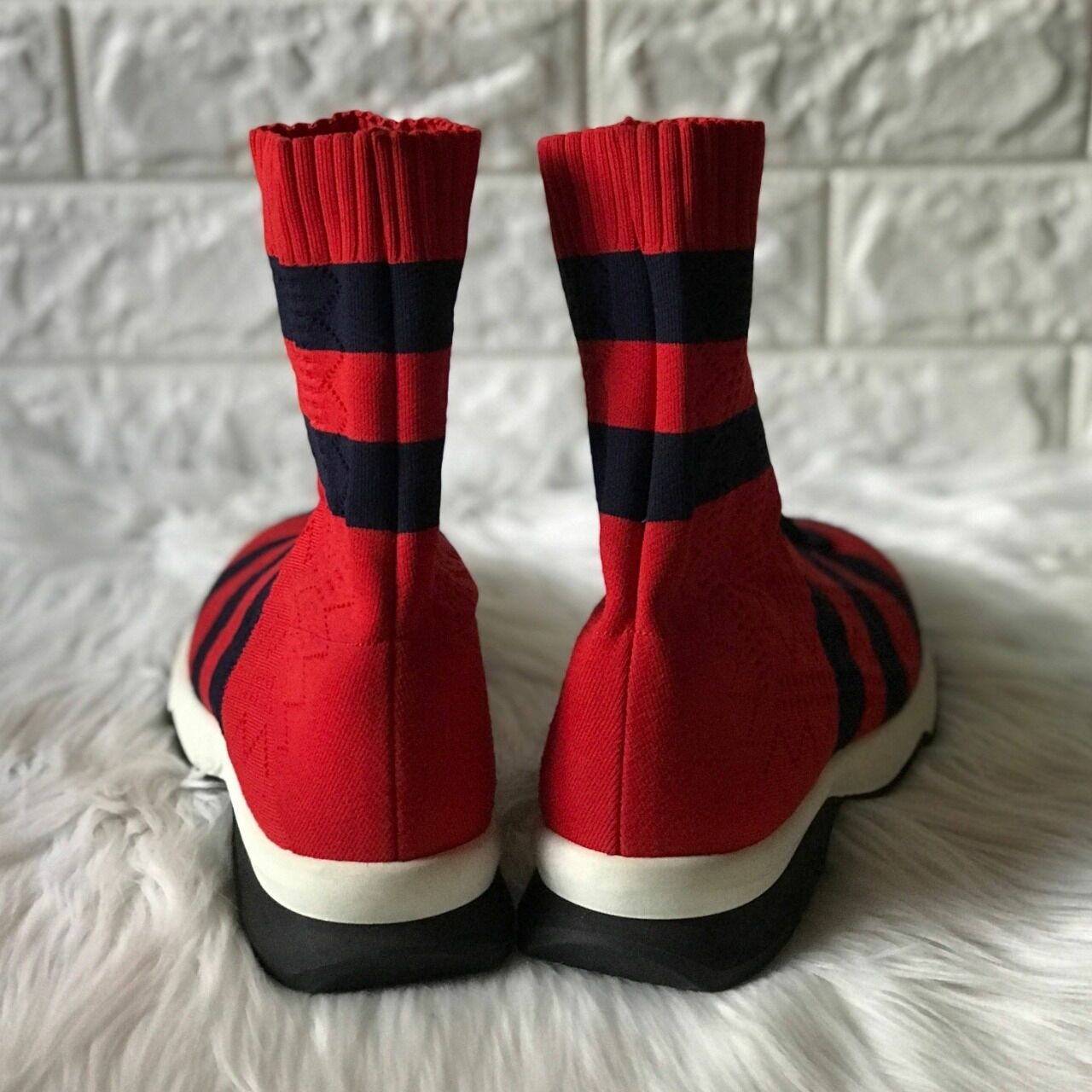 Fendi Red Blue Knit Striped Sock Sneakers