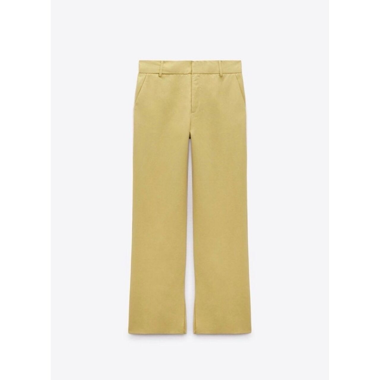 Zara Soft Yellow Full-Lenght Trousers with Side Slit Details Long Pants  