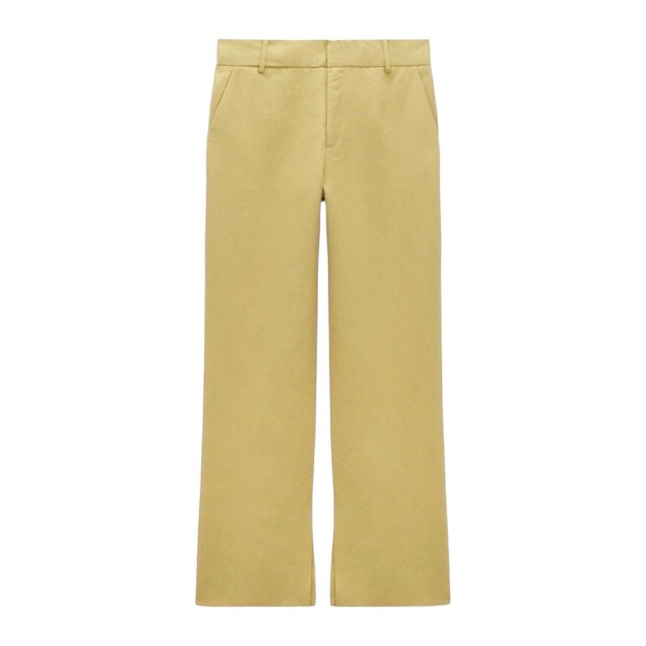 Zara Soft Yellow Full-Lenght Trousers with Side Slit Details Long Pants  