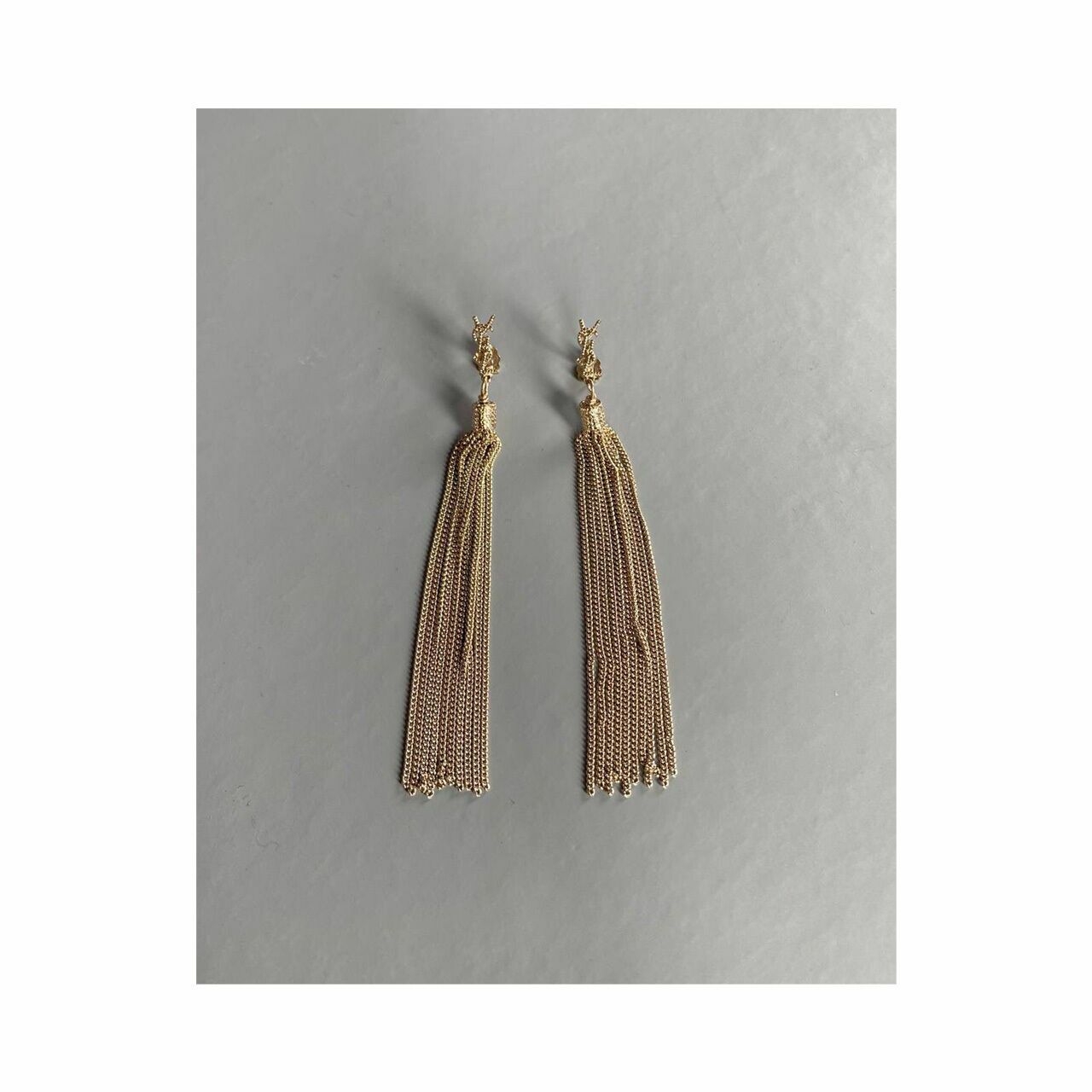 Saint Laurent Loulou Earrings with Chain Tassel in Pale Gold Jewellery