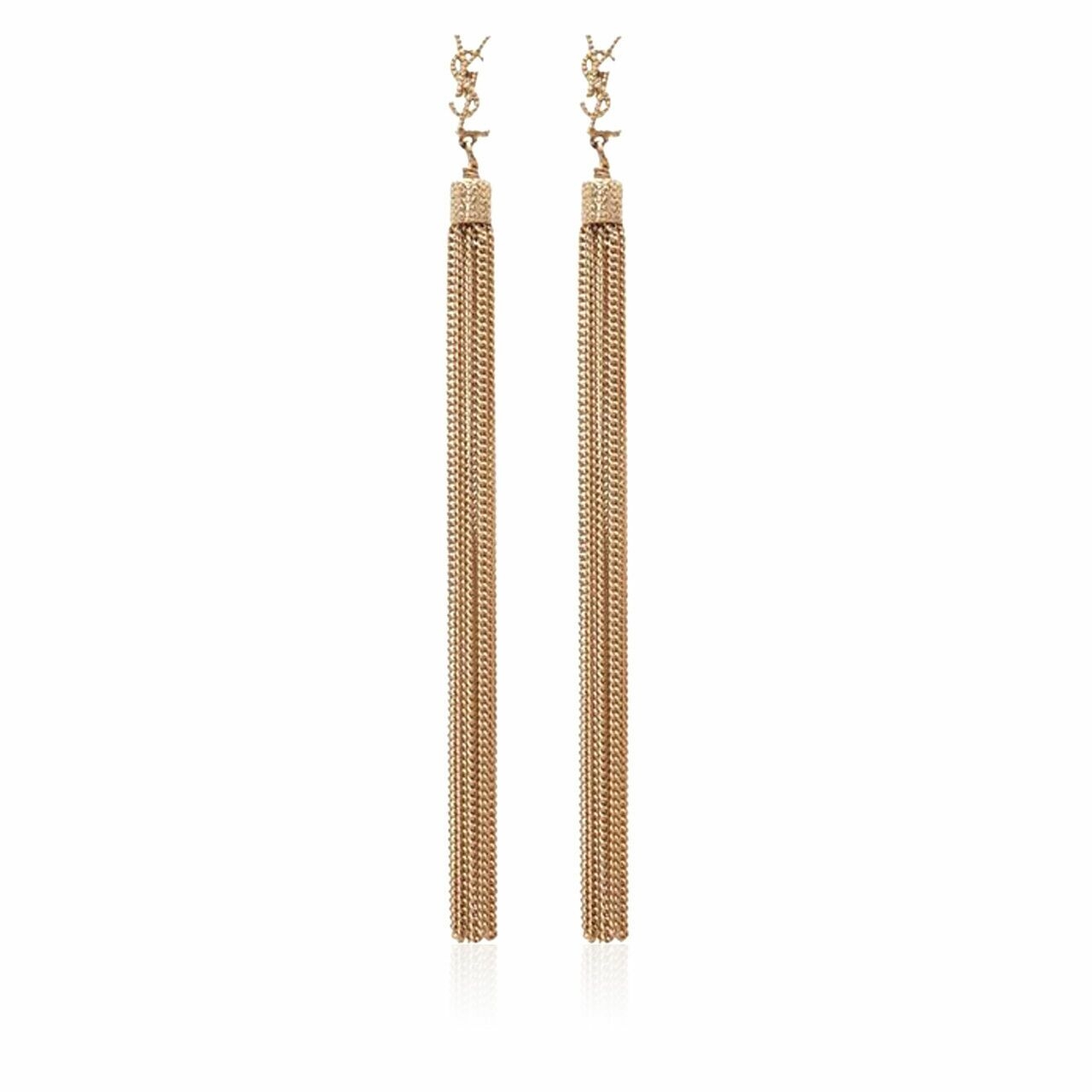 Saint Laurent Loulou Earrings with Chain Tassel in Pale Gold Jewellery