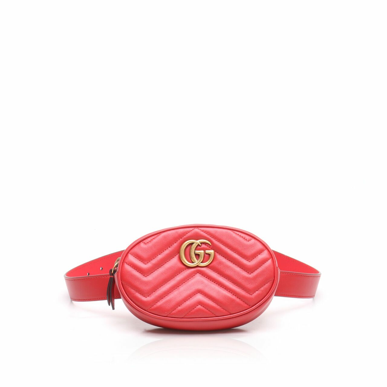 Gucci Marmont Matelasse Belt Bag In Red GHW Sling Bag