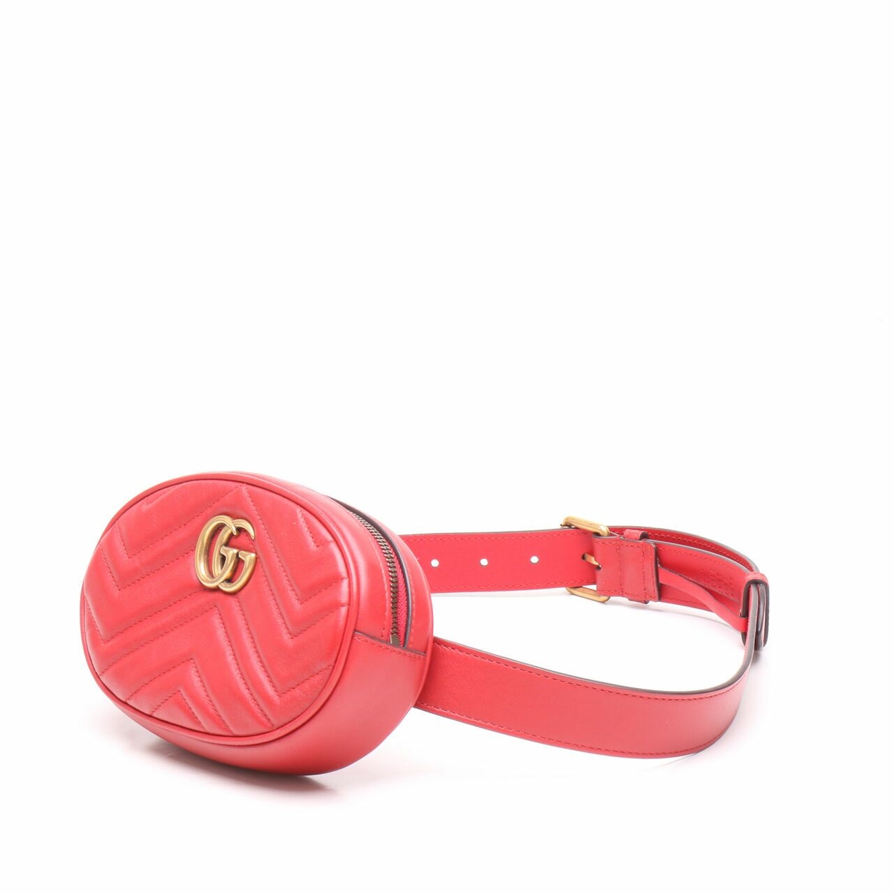 Gucci Marmont Matelasse Belt Bag In Red GHW Sling Bag