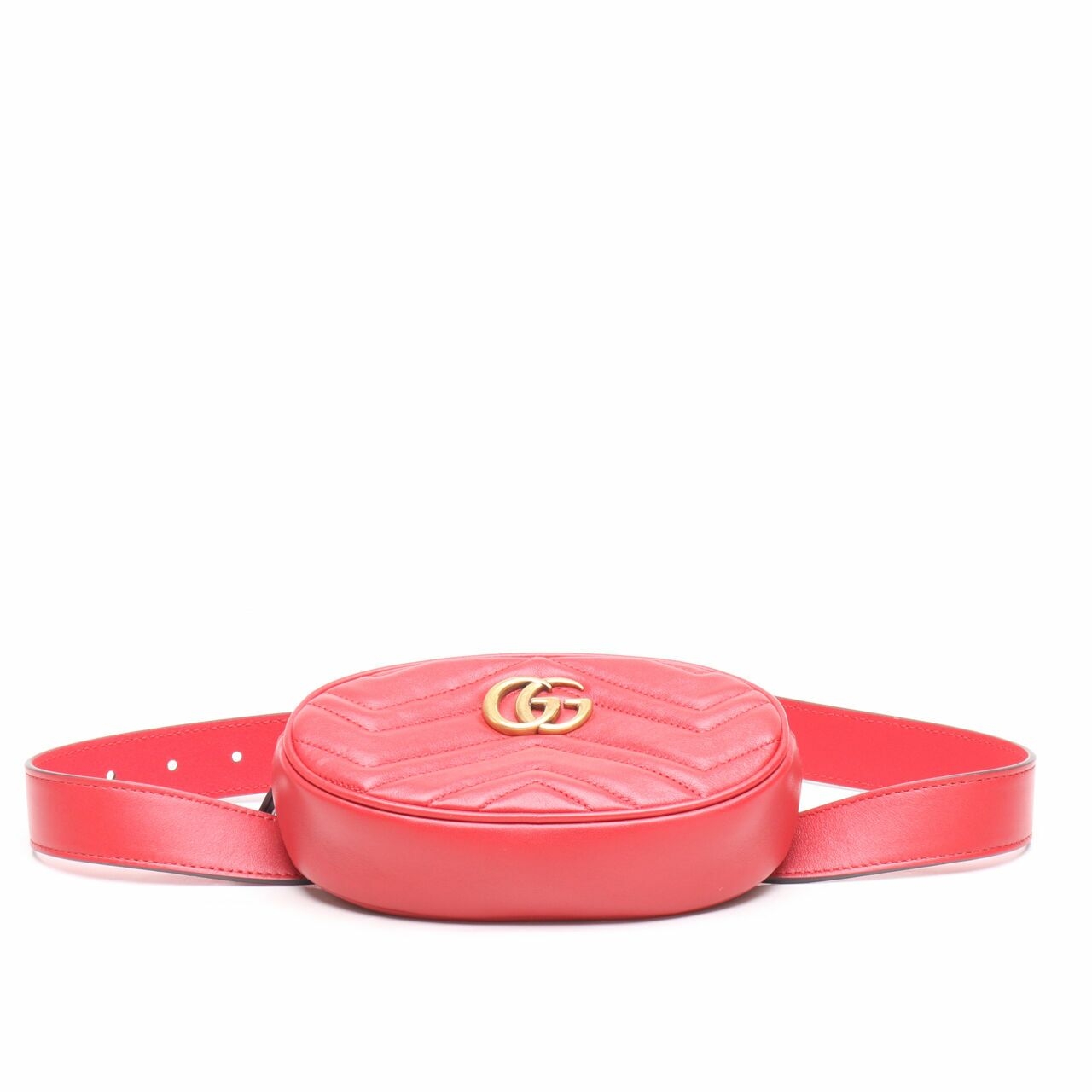 Gucci Marmont Matelasse Belt Bag In Red GHW Sling Bag