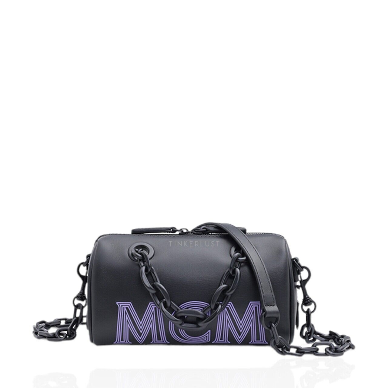 MCM Mini Boston Chain Black with Embossed Logo Satchel