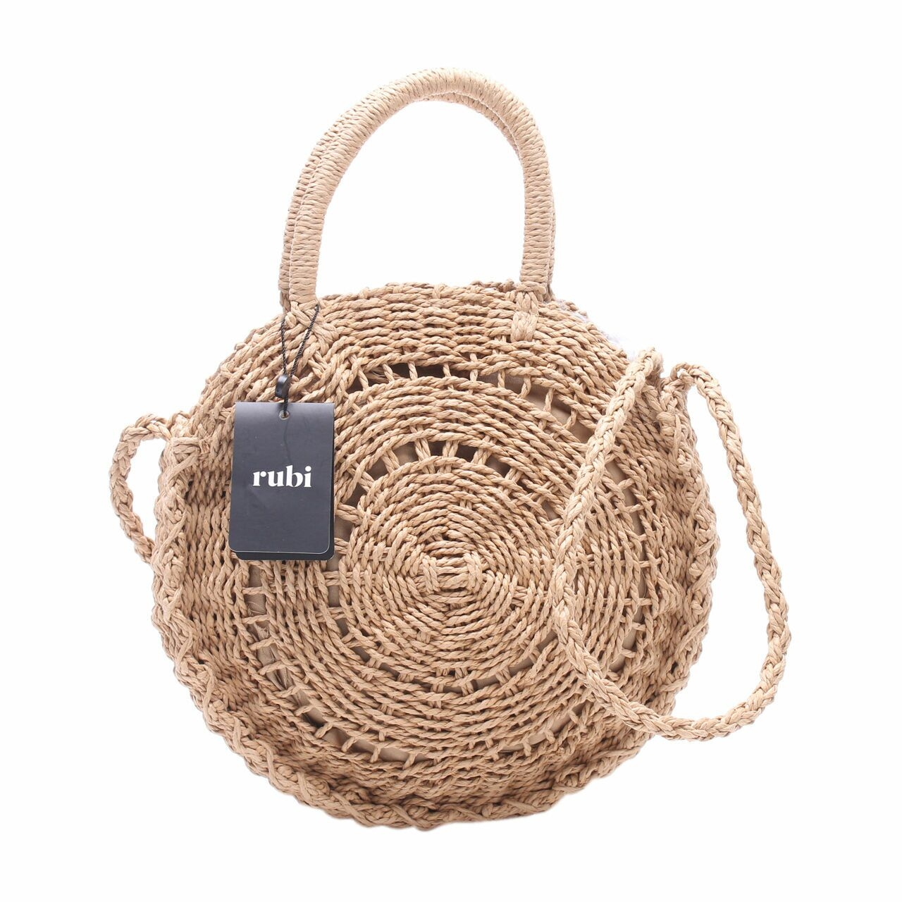 Rubi Brown Straw Satchel