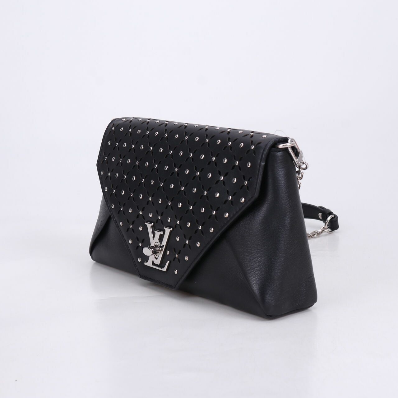 Louis Vuitton Love Note Chain Clutch Studded Perforated Leather Black Sling Bag